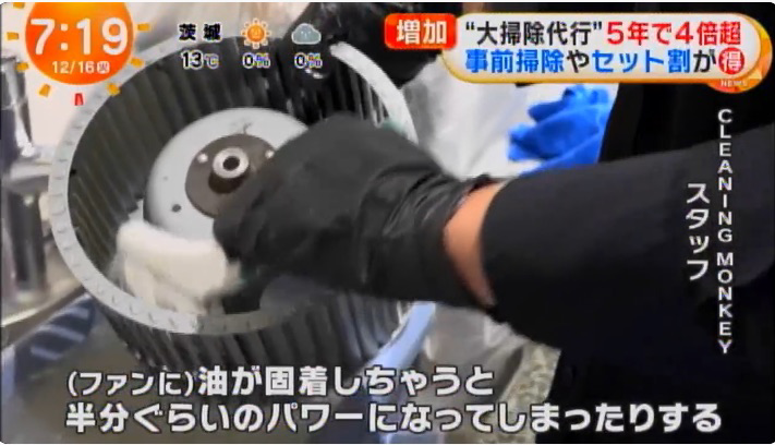 フジテレビ『めざましテレビ』で紹介されたCLEANING MONKEYの作業風景